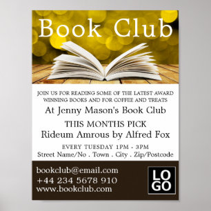 Trendy Open Book, Book Club Advertising Poster