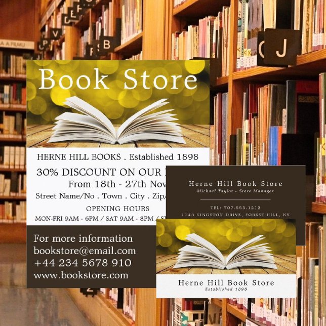 Trendy Open Book, Book Store Business Card (Creator Uploaded)