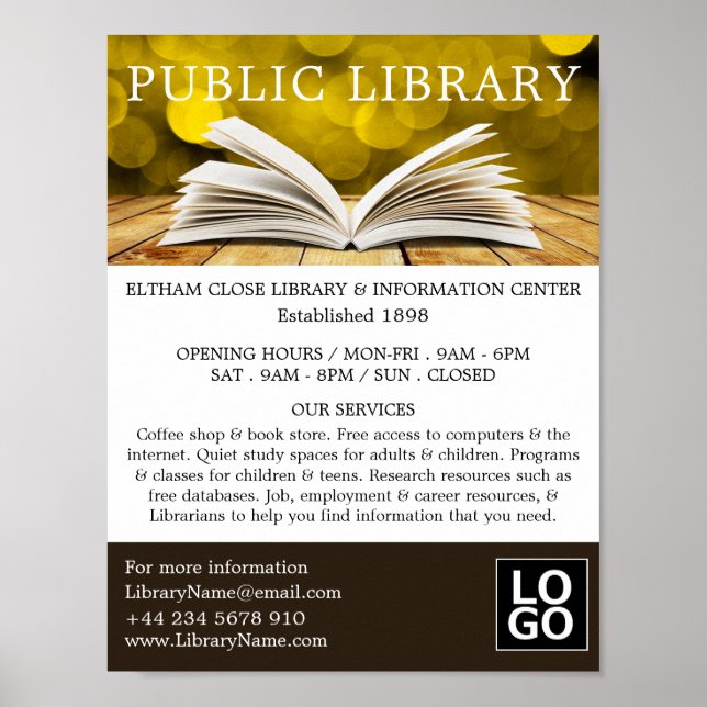Trendy Open Book, Library Advertising Poster (Front)