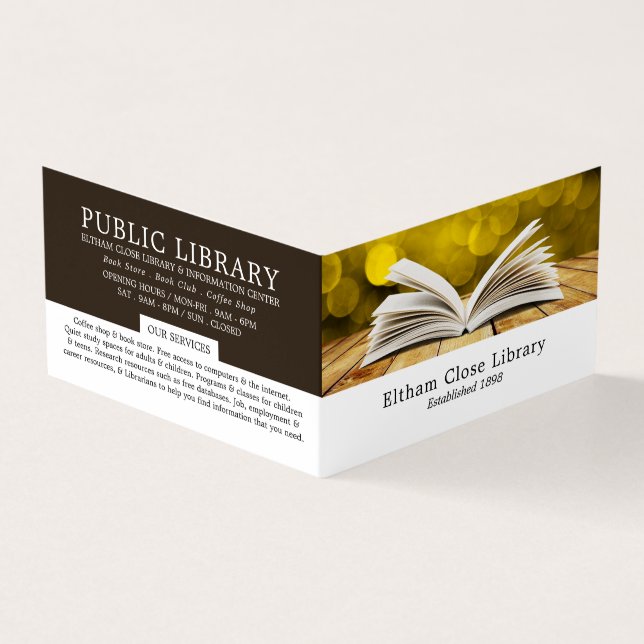 Trendy Open Book, Library, Librarian Detailed Business Card (Outside)
