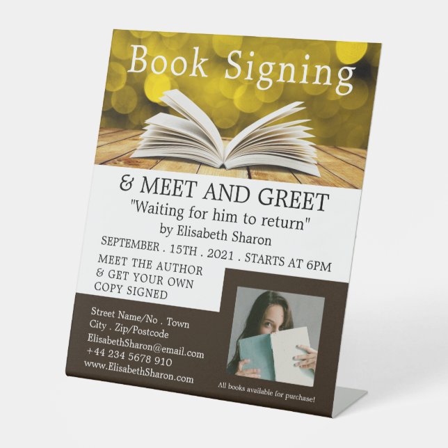 Trendy Open Book, Writers Book Signing Advertising Pedestal Sign (Front)