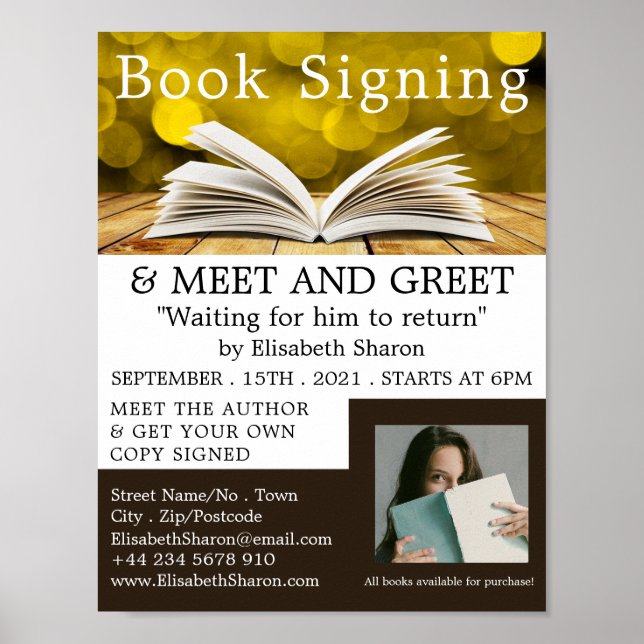 Trendy Open Book, Writers Book Signing Advertising Poster (Front)