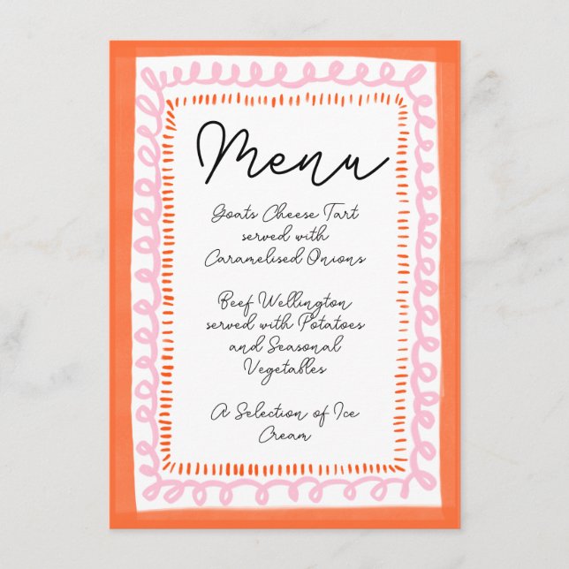 Trendy Orange and Pink Squiggle Wavy Border Menu (Front)