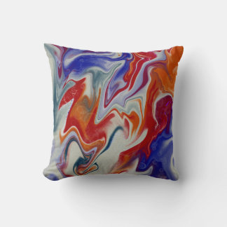 Trendy Orange blue marbling design Throw Pillow