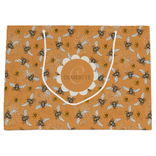 Trendy Orange Buzzing Honeybee for Spring & Summer Large Gift Bag