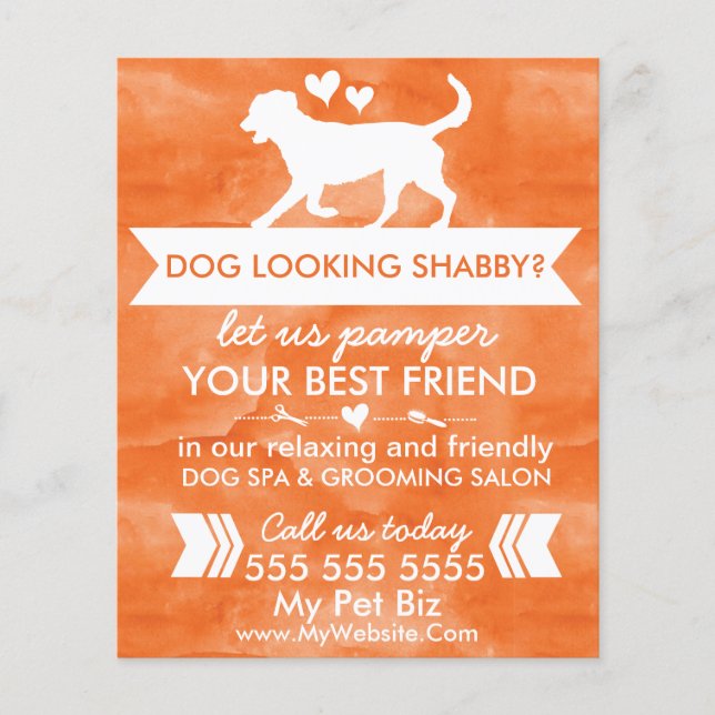 Trendy Orange Dog Grooming Flyer - Personalizable (Front)