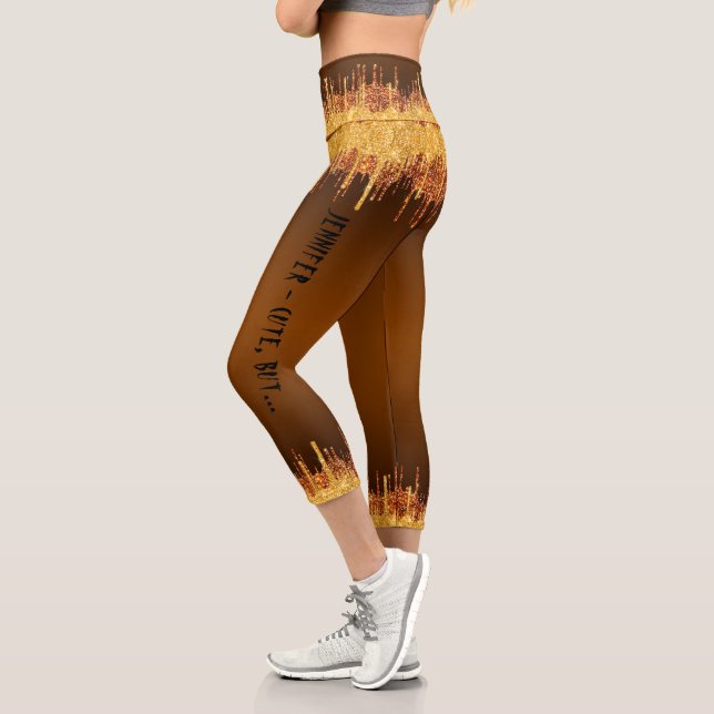 Trendy orange glam dripping Halloween theme Capri Leggings (Left)