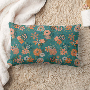 Trendy Orange Pattern Flowers Lumbar Pillow
