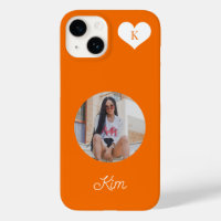 Trendy orange photo and name personalized modern