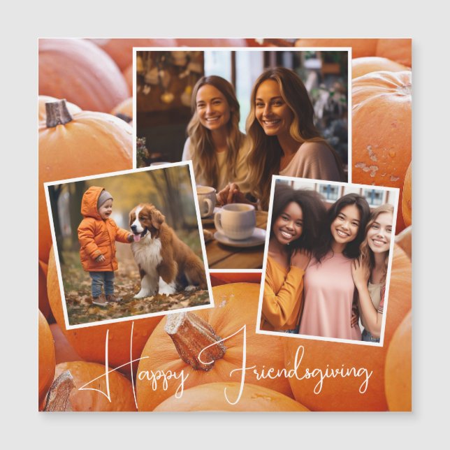 Trendy Orange Pumpkin Happy Friendsgiving Magnetic (Front)