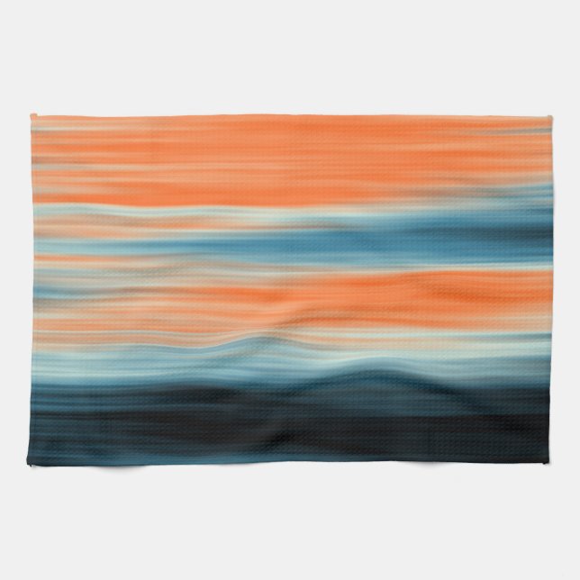 Trendy Orange Red Blue Stripes Kitchen Towel (Horizontal)