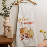 Trendy Orange & Red Give Thanks & Pumpkin Apron<br><div class="desc">Best Gift For Your Friends And Family,  Personalized Thanksgiving Text With Autumn Colours. Happy Thanksgiving With Watercolor Pumpkins With Flowers . Ideas for decorate you home on Thanksgiving</div>