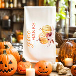 Trendy Orange & Red Give Thanks & Pumpkin Kitchen Towel<br><div class="desc">Best Gift For Your Friends And Family,  Personalized Thanksgiving Text With Autumn Colours. Happy Thanksgiving With Watercolor Pumpkins With Flowers . Ideas for decorate you home on Thanksgiving</div>