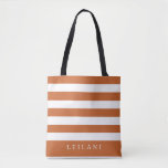 Trendy Orange Stripe Pattern Tote Bag<br><div class="desc">Trendy burnt orange and white stripe pattern,  tote bag. Personalize with name and bridal party title.</div>