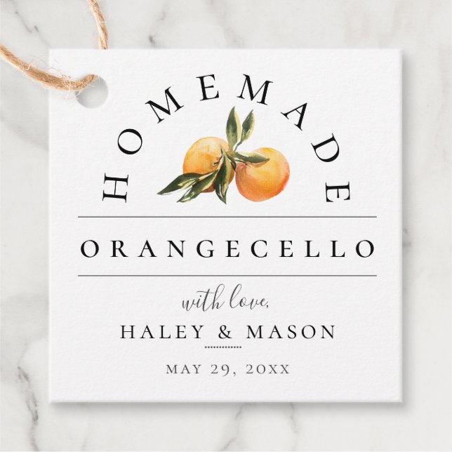 Trendy Orangecello Wedding Favour Tags (Front)