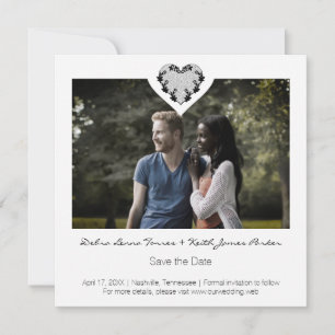 Trendy Ornamental Heart Black Lace Wedding Save The Date