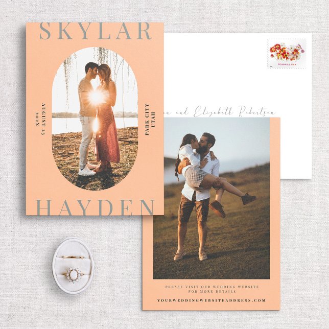 Trendy Oval Photo Modern Save the Date Card (Creator Uploaded)