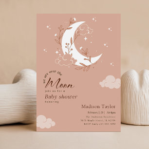 Trendy Over the Moon Girl Baby Shower Invitation