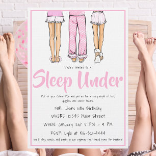 Trendy Pajama Sleep Under /Girls PJ Party Invitation
