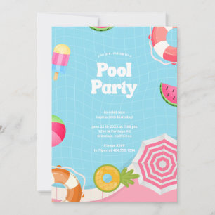 Trendy Palm Springs Pool Party Birthday Invitation