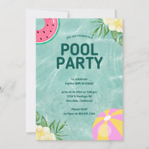 Trendy Palm Springs Pool Party Birthday Invitation