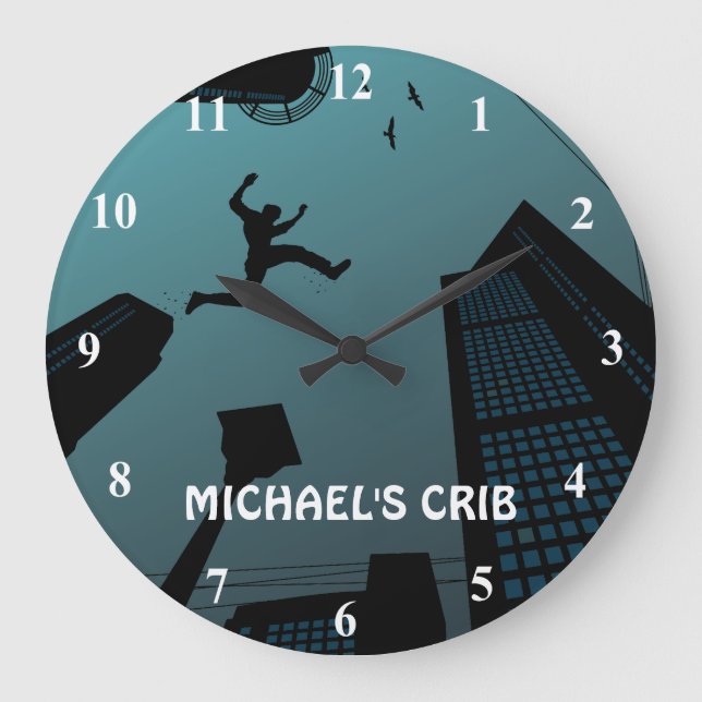 Trendy PARKOUR Roof Jumping Building Teen Graphics Large Clock (Front)