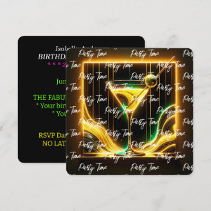 Trendy Party Time Neon Personalized Invitation