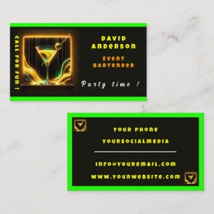 Trendy Party Time Neon Personalized Professional Business Card