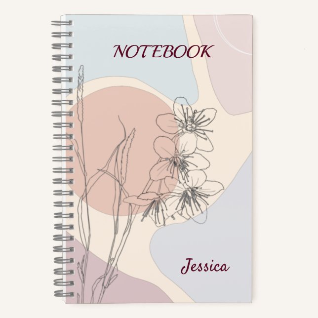 Trendy Pastel Abstract Shape Flower Monogram Notebook (Front)