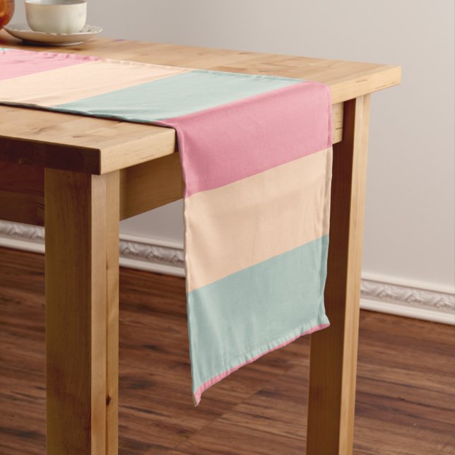 Trendy Pastel Colours Pink Peach Teal Striped Short Table Runner (In Situ)