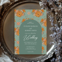 Trendy pastel colours retro groovy flowers wedding