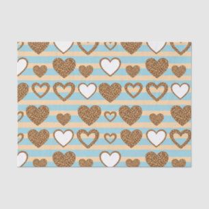 Trendy Pastel Heart Stripe with Gold Details Tissue Paper