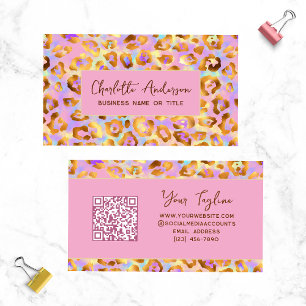 Trendy Pastel Modern Gold Leopard Print QR Code Business Card