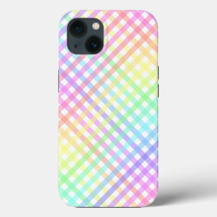 Trendy Pastel Rainbow Plaid Ombre Pattern iPhone 13 Case