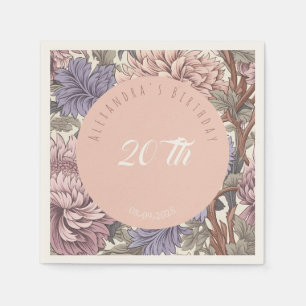 Trendy pastel retro floral Pink Blue Birthday Napkin