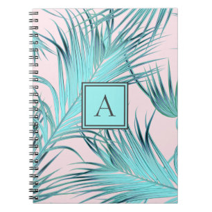 Trendy Pastel Tropical Palms With Monogram Notebook