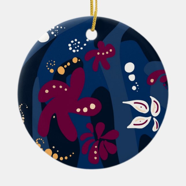 Trendy Pattern accessories, abstract blue pink Ceramic Ornament (Front)
