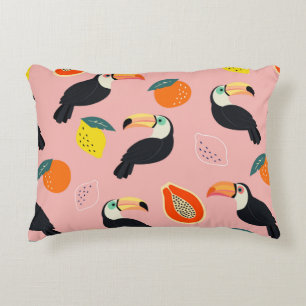 Trendy pattern with toucan and abstract tropical f accent pillow