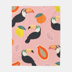 Trendy pattern with toucan and abstract tropical f fleece blanket