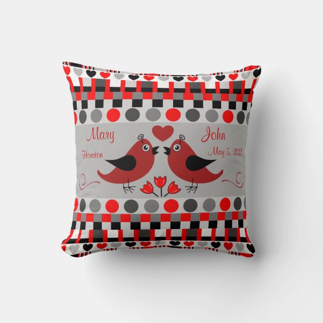 Trendy Patterns, Love Birds & Custom Text Throw Pillow (Front)