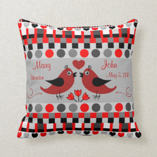 Trendy Patterns, Love Birds & Custom Text Throw Pillow