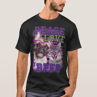 Trendy Peace Love And BFFS Cats And Dogs  T-Shirt