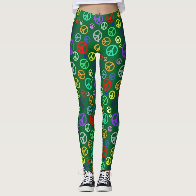 Trendy Peace Symbol Pattern in many Fun Colours Leggings (Front)