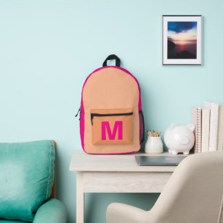 Trendy peach and hot pink with Monogram name Printed Backpack