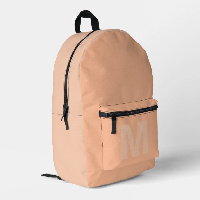 Trendy peach apricot with Monogram name Printed Backpack (Back Corner Left)
