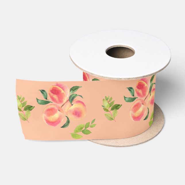 Trendy Peach Colour  Watercolor Fruit Satin Ribbon (Spool)