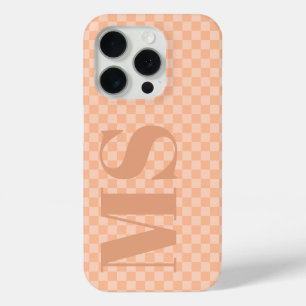 Trendy Peach Fuzz Check Personalized Initials iPhone 15 Pro Case