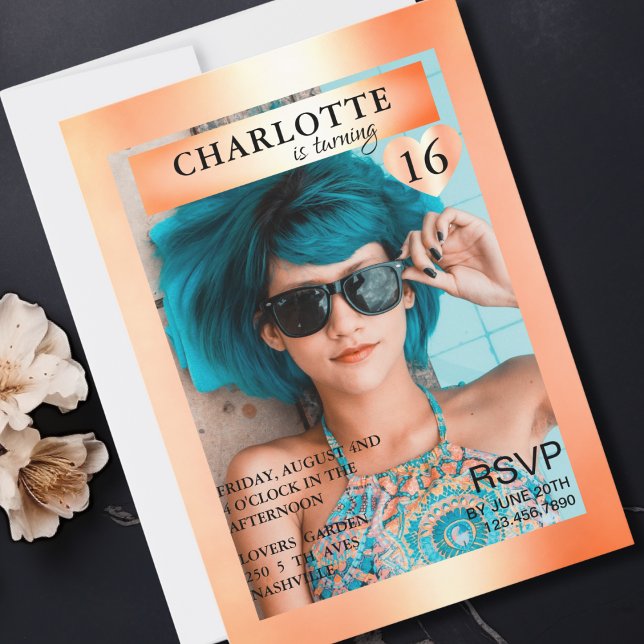Trendy Peach-Silver Magazine Cover-Photo Inspired Invitation (Trendy Peach-Silver Magazine Cover-Photo Inspired Invitation)