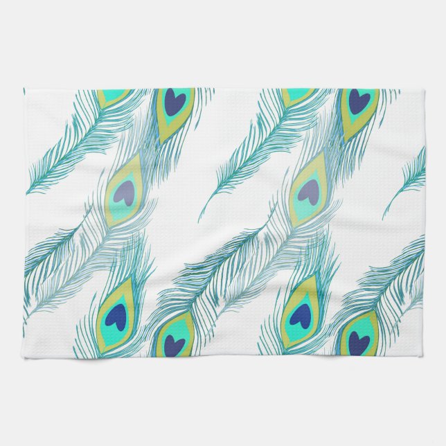 Trendy Peacock Feather Pattern Print Kitchen Towel (Horizontal)