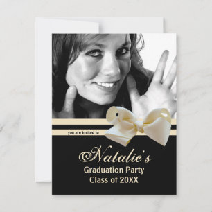 Trendy Pearl Bow Graduation Party Photo Invitation